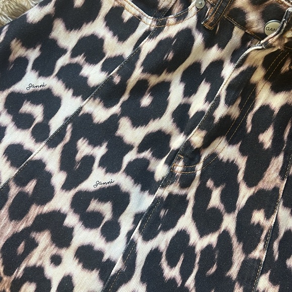 Ganni 100% Cotton Leopard Print Denim Skirt - Picture 4 of 11